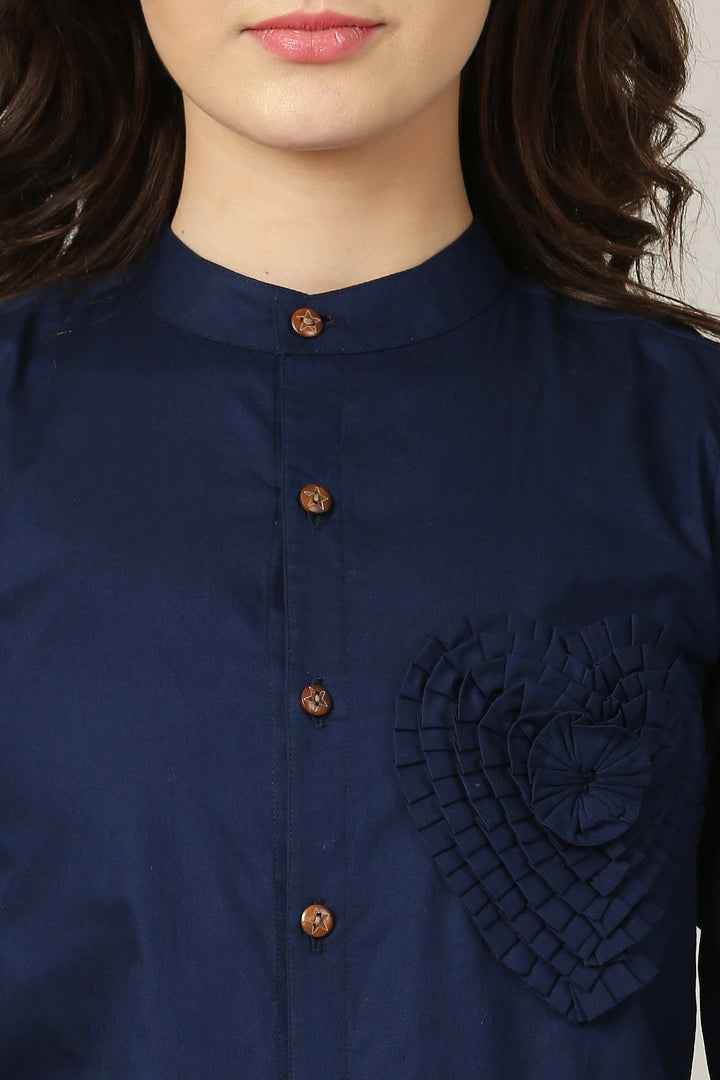 Women French Navy Enrich Shirt (100% Cotton) momzjoy.com