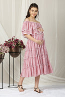 Pretty Red Striped Maternity Layered Frill Dress MOMZJOY.COM