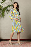 Cheeky Yellowish Striped Maternity & Nursing Dress momzjoy.com