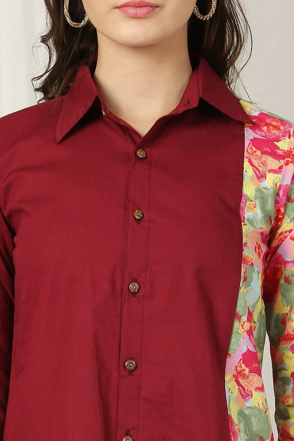 Women Brick Red Printed Shirt Dress (100% Cotton) momzjoy.com