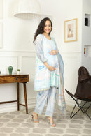 Luxe Blue Watery Chanderi Maternity & Nursing Pintucks Kurta + Bump Band Bottom + Dupatta (3 Pc) momzjoy.com