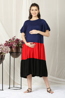 Charming Easy Breezy Blue & Red Layered Maternity Dress MOMZJOY.COM