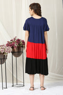 Charming Easy Breezy Blue & Red Layered Maternity Dress MOMZJOY.COM
