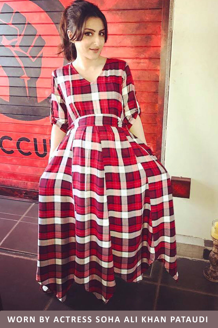 Classic Timeless Red Plaid Nursing Maxi - MOMZJOY.COM