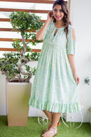 Mint Green Cold Shoulder Frill Maternity Dress - MOMZJOY.COM
