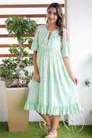 Mint Green Cold Shoulder Frill Maternity Dress - MOMZJOY.COM