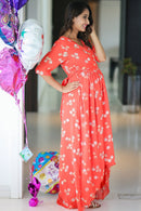 Tangerine Blossom Hi-Low Maternity & Nursing Wrap Dress momzjoy.com