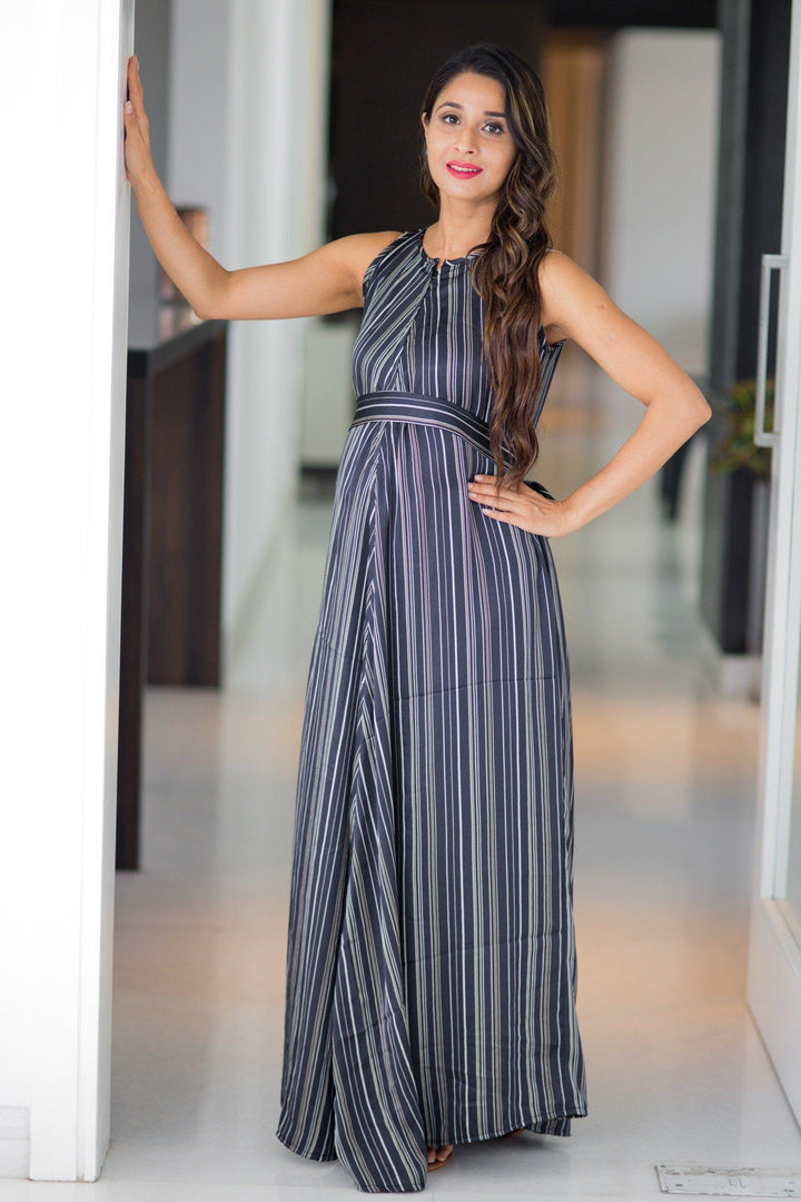 Exclusive Stripe Vogue Sleeveless Maternity & Nursing Maxi Dress - MOMZJOY.COM