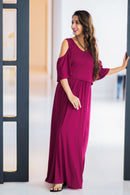Sangria Cold Shoulder Maternity & Nursing Maxi Dress MOMZJOY.COM