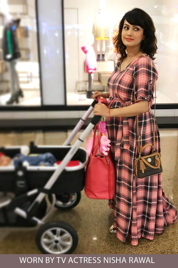 Rouge Pink Plaid Maternity & Nursing Maxi Dress - MOMZJOY.COM