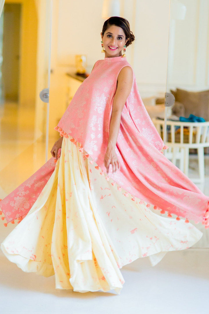 Pink Shimmer 2-Sided Designer Maternity Cape & Off White Bomb Dye Skirt (MADE TO ORDER) - MOMZJOY.COM