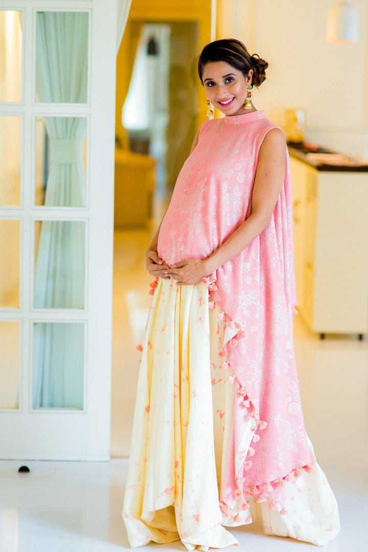 Pink Shimmer 2-Sided Designer Maternity Cape & Off White Bomb Dye Skirt (MADE TO ORDER) - MOMZJOY.COM