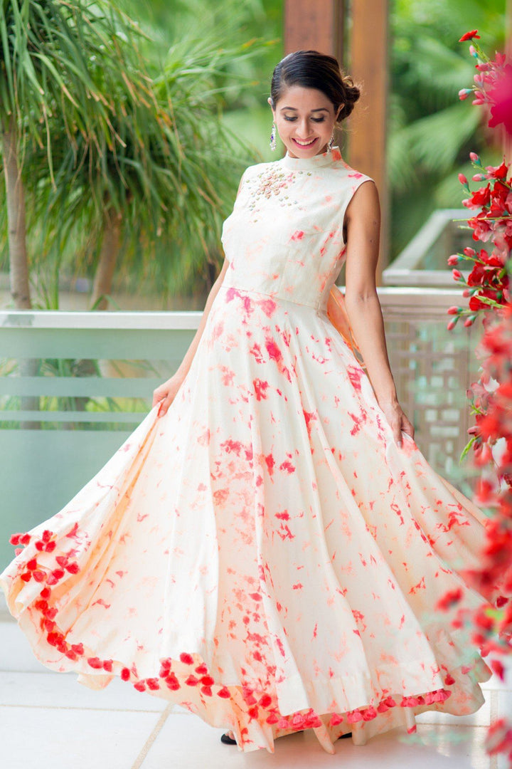 Peach & Off White Bomb Dye Bow Designer Maternity Maxi (MADE TO ORDER) - MOMZJOY.COM