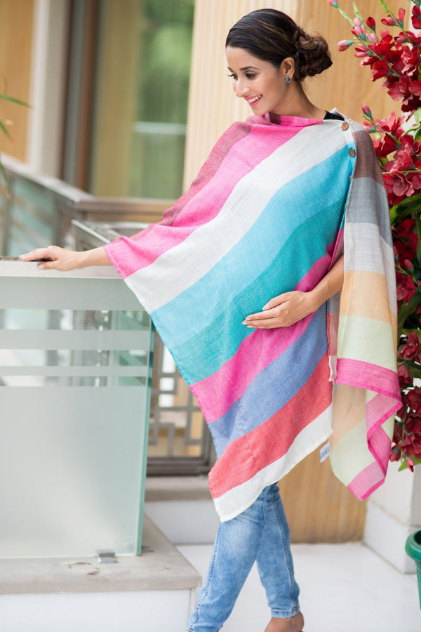 Gift Sets For Moms - Multicolor Striped Nursing Stole & Feeding Pillow (Set of 2) MOMZJOY.COM