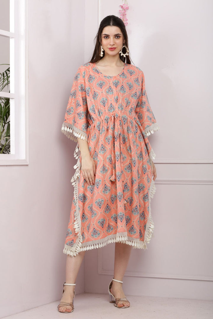 Splendid Floral Maternity & Nursing Peach Kaftan (100% Cotton) momzjoy.com