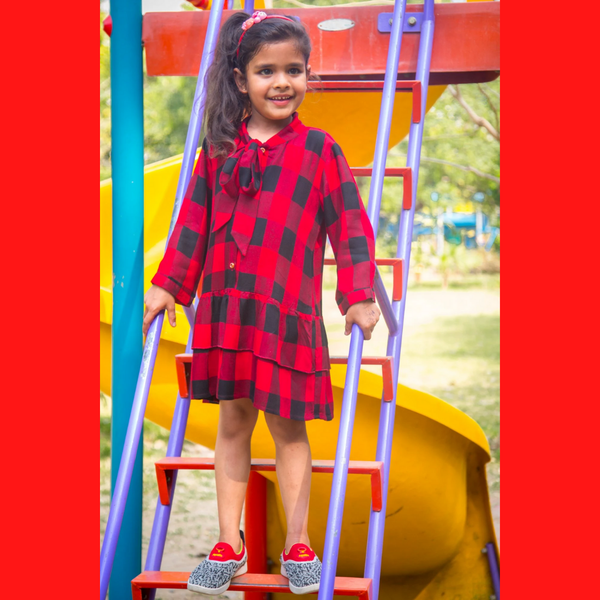 Classic Red Plaid Bow Dress (3 months to 8 years) MOMZJOY.COM