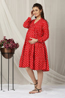 Timeless Red Polka Maternity & Nursing Layered Dress MOMZJOY.COM