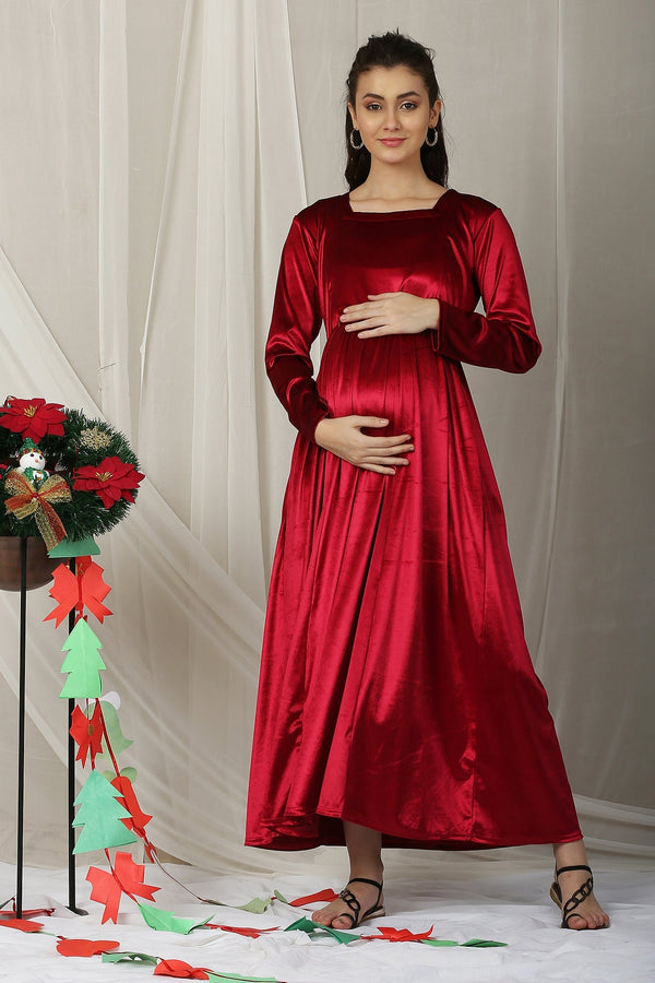 Glory Rose Pink Maternity & Nursing Velvet Dress MOMZJOY.COM