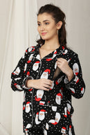 Christmas Eve Rich Black Maternity & Nursing Night Suit Set (Set Of 2) momzjoy.com
