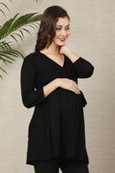 Maternity & Nursing Gathered Tops - Black & Pink Twin Pack MOMZJOY.COM