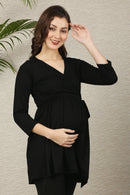 Rich Black Maternity & Nursing Wrap Top momzjoy.com