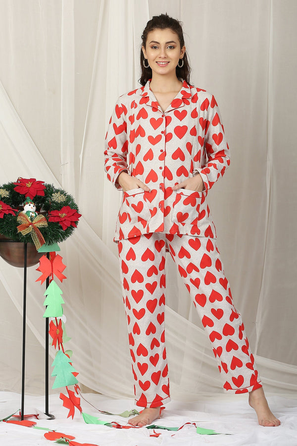 Lovable Poppy Red Maternity & Nursing Night Suit Set (Set Of 2) momzjoy.com