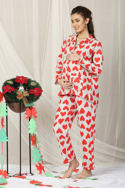Lovable Poppy Red Maternity & Nursing Night Suit Set (Set Of 2) momzjoy.com
