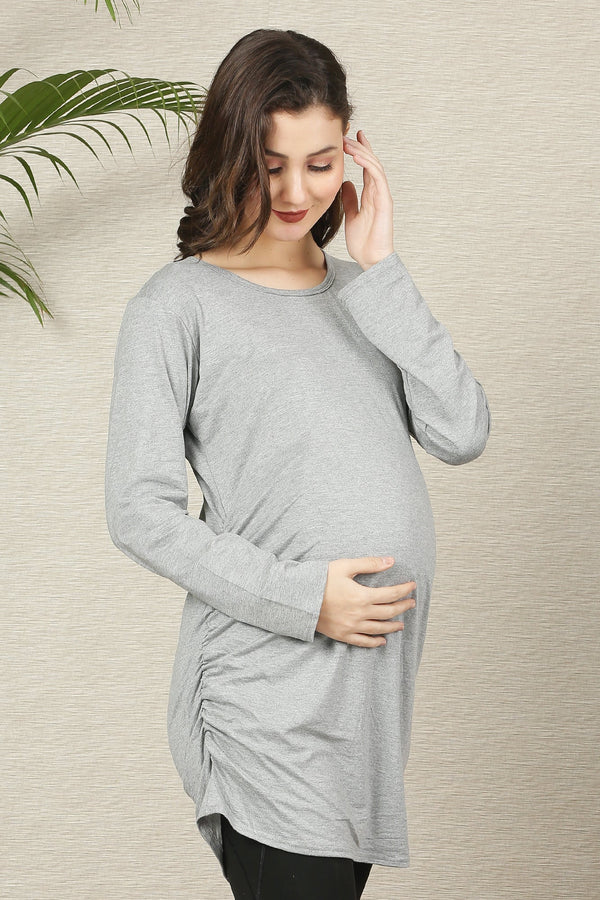 Maternity Ruched Tops - Wine & Grey Twin Pack MOMZJOY.COM
