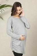 Slate Grey Long Gathered Maternity Top momzjoy.com
