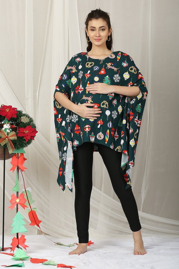 Cute Christmas Party Printed Maternity Poncho Top MOMZJOY.COM