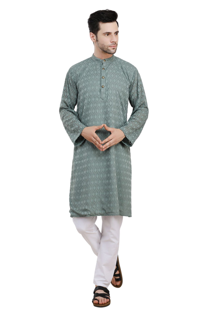 Men Classic Textured Grey Kurta MOMZJOY.COM