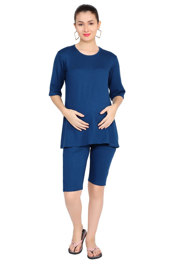 Cobalt Blue Biker Maternity Top + Bump Band Bottom Coord Set (2 Pc) momzjoy.com