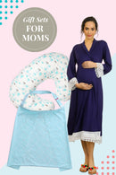 Gift Sets For Moms - Indigo Blue Delivery Robes + Feeding Pillow + Feeding Cover (Set of 3) MOMZJOY.COM