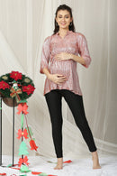 Luxe Partyholic Peach Pleated Shimmer Maternity Top MOMZJOY.COM