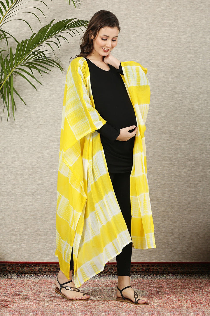 Yellow Tie & Dye Cascading Maternity Cover Up (100% Cotton) momzjoy.com