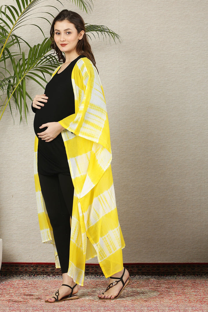 Yellow Tie & Dye Cascading Maternity Cover Up (100% Cotton) momzjoy.com