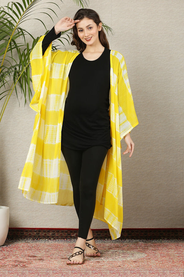 Yellow Tie & Dye Cascading Maternity Cover Up (100% Cotton) momzjoy.com