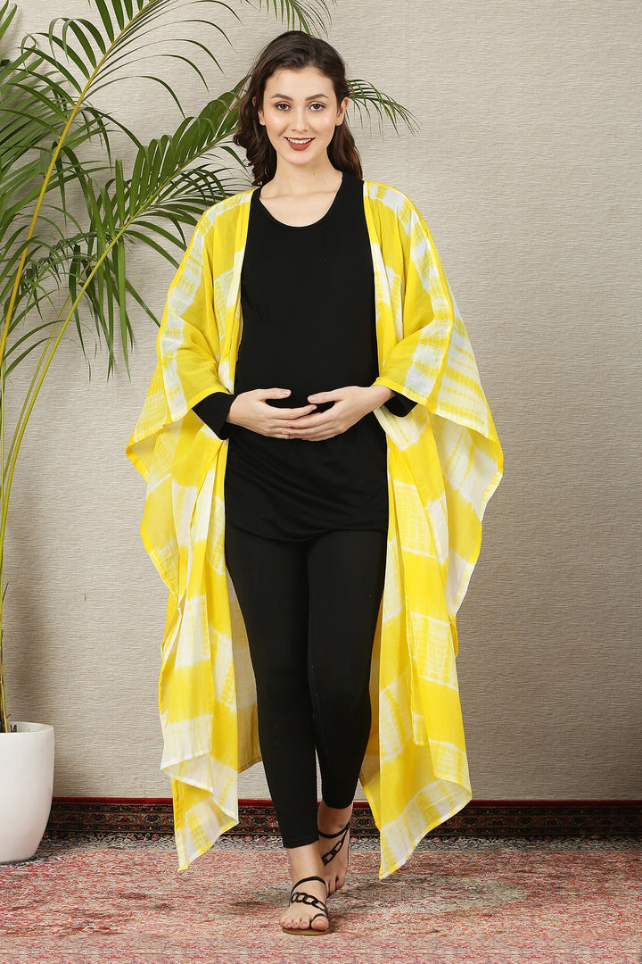 Yellow Tie & Dye Cascading Maternity Cover Up (100% Cotton) momzjoy.com