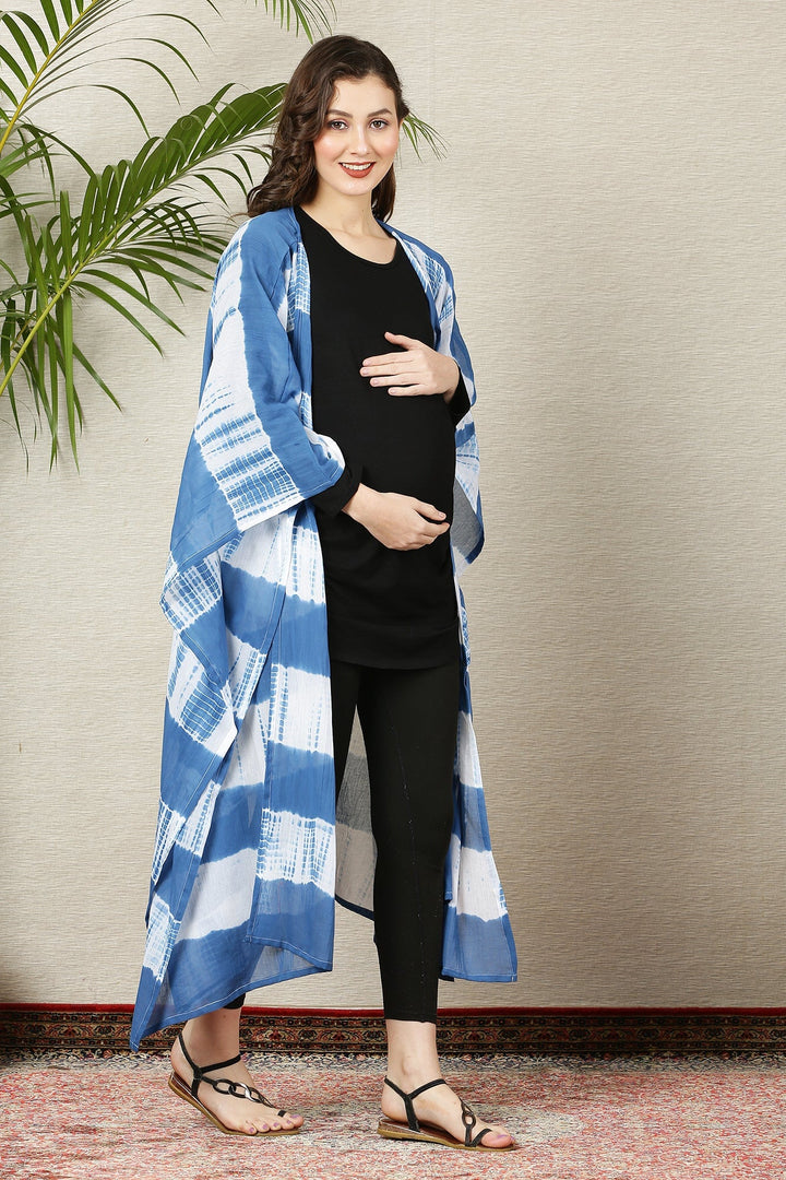 Cobalt Blue Tie & Dye Cascading Maternity Cover Up (100% Cotton) momzjoy.com