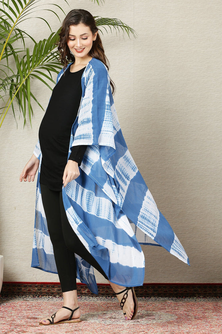 Cobalt Blue Tie & Dye Cascading Maternity Cover Up (100% Cotton) momzjoy.com