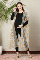 Alluring White Orangish Floral Organza Maternity Cover Up momzjoy.com