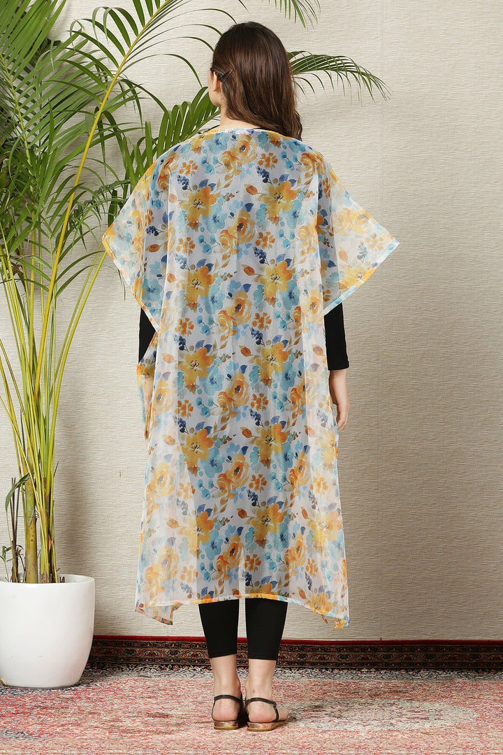 Alluring White Orangish Floral Organza Maternity Cover Up momzjoy.com