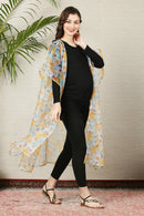 Alluring White Orangish Floral Organza Maternity Cover Up momzjoy.com