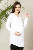 White Long Gathered Maternity Top momzjoy.com