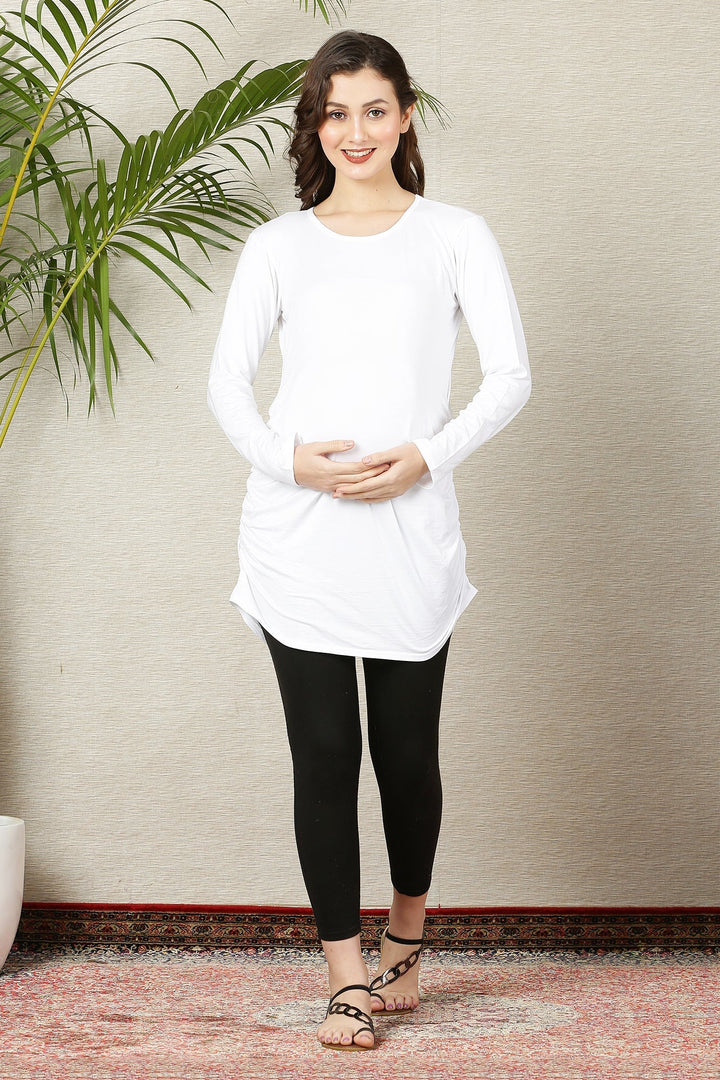 Maternity Ruched Tops - Black & White Twin Pack MOMZJOY.COM