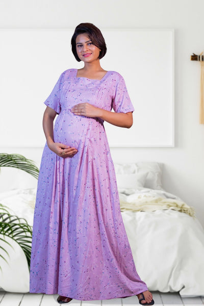 Pink Chime Maternity & Nursing Dress / Delivery Gown/ Night Dress + Matching Swaddle Set Of 2 MOMZJOY.COM