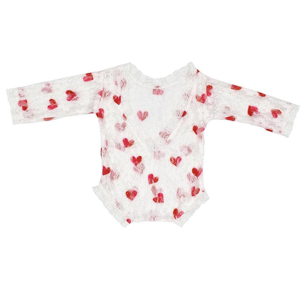 Newborn Baby Heart Lace Red Heart Romper - Photography Prop - MOMZJOY.COM