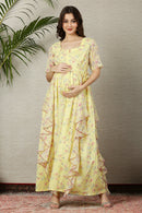 Calm Lemony Floral Maternity Flow Dress momzjoy.com
