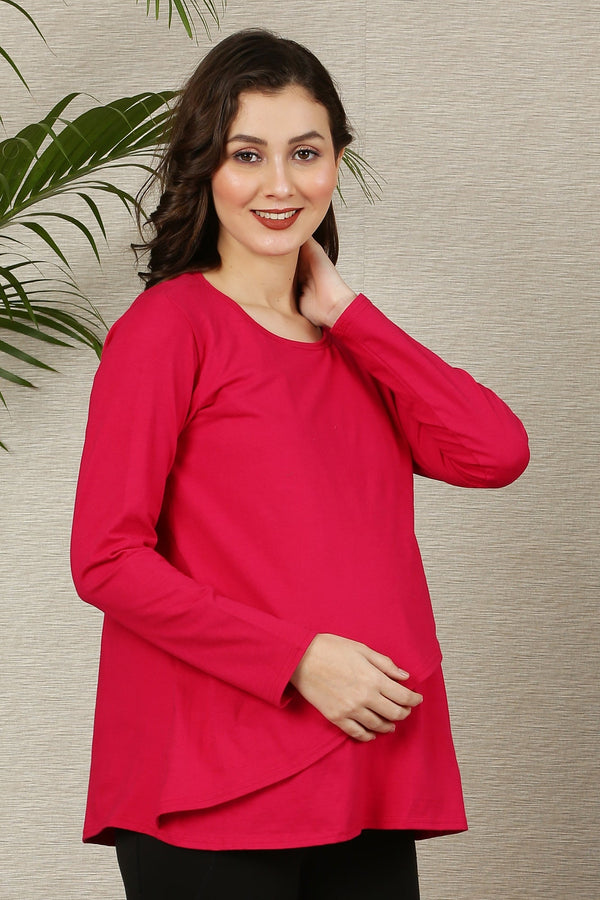 Rose Red Maternity & Nursing Flap Dress momzjoy.com