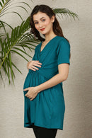 Maternity & Nursing Gathered Tops - Blue & Teal Green Twin Pack MOMZJOY.COM